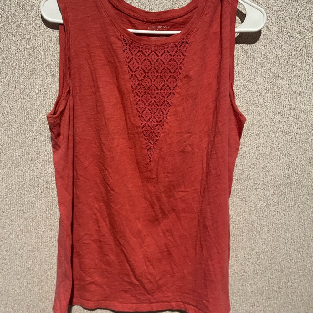 Lane Bryant Red Muscle Tee with Embroidered Panel